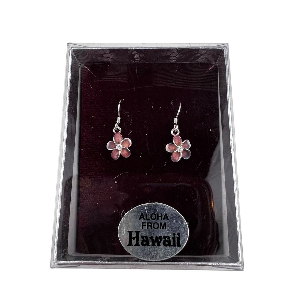 Hawaiian Plumeria Hook Sterling Silver Pierced Earrings Hawaii